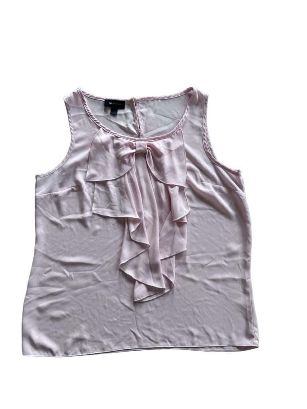 AB Studio Pink Sleeveless Chiffon Blouse with Front Bow and Ruffle Detail